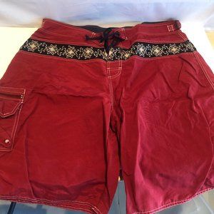 Emergency Exit Mens Sz 40 Red Swim Trunks Shorts